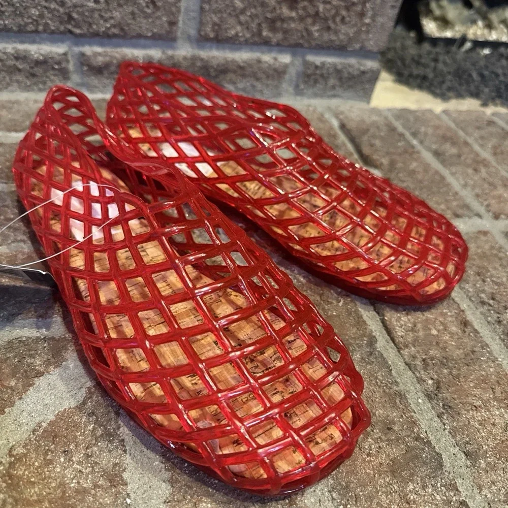 MIA Womens Darleene Jelly Mesh Slip On Flat Open Grid Rubber Shoes Red Sz 9 #562